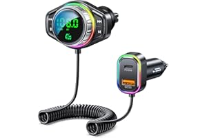ISEYOU Bluetooth Car Adapter, Bluetooth 5.3 FM Transmitter for Car, 48W Dual USB Bluetooth Adapter with HiFi Sound & Bass Mod