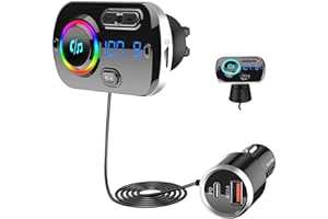 SONRU Newest FM Transmitter Bluetooth 5.3, Car Radio Adapter Hands-Free Car Kit, PD3.0 30W Type C & QC3.0 Fast Car Charger, S