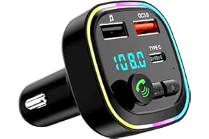 Bluetooth 5.0 FM Transmitter for Car, Bluetooth Car Adapter Transmitter, PD 20W & QC 3.0 Fast Charging, 2 USB Ports and 1 Typ