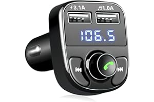 FM Transmitter, Bluetooth Wireless Car Adapter Kit with 2 USB Ports Car Charger MP3 Player Support TF Card & Disk