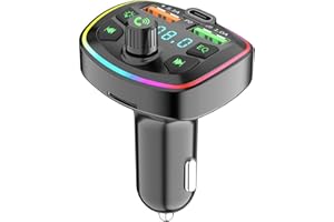 Bluetooth Car Adapter with FM Transmitter and MP3 Player, Hands-Free Calling with Voice Prompt, Dual USB and Type-C PD Output