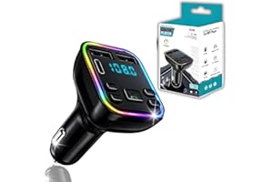 Bluetooth 5.3 FM Transmitter Car Adapter, PD 36W & QC 3.1 Car Cigarette Lighter Multi Socket Fast Charge, Dual USB+1 Type-C R