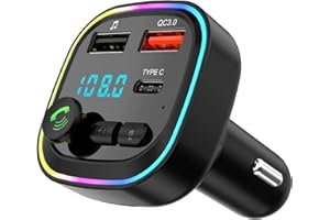 Car Bluetooth Transmitter,5.3 FM Bluetooth Car Adapter,PD 20W & QC 3.0 Fast Charging,FM Bluetooth Transmitter Car Dual Usb+1 