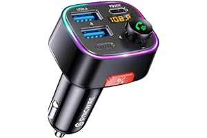 Syncwire Bluetooth 5.4 FM Transmitter Car Adapter 48W (PD 36W & 12W) [Light Switch] [HiFi Bass Sound] [Fast Charging] Wireles