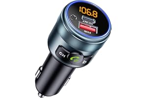 GizmoVine Car FM Transmitter Bluetooth 5.3 Adapter,Wireless Radio Transmitter for Car, PD 30W QC3.0 18W Fast Charging, Hands-