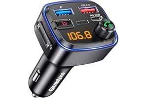 GizmoVine Bluetooth Car Adapter, FM Transmitter with Bass Boost, Wireless Hands-Free Call Kit, Audio Receiver, USB C QC PD 30