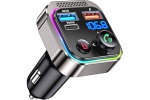 GizmoVine Bluetooth 5.4 FM Transmitter Car Adapter 63W (PD 45W & 18W) [Light Switch] [HiFi Bass Sound] [Fast Charging] Wirele