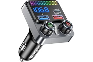 GizmoVine Bluetooth 5.4 FM Transmitter for Car, 48W Car Charger [PD 30W & QC3.0 18W], Wireless Radio Adapter with CVC Noise C